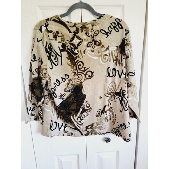 Chico's 3 T-Shirt V-Neck 3/4 Sleeve Stretch Top Love Joy XL Stretch Cotton - Picture 2 of 6